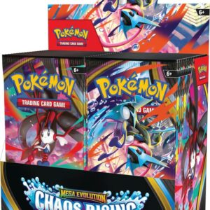 Chaos Rising ME04 fantasy trading card booster box front view with factory-sealed display.
