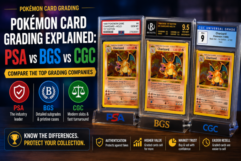 Pokémon card grading comparison between PSA, BGS, and CGC for collectors