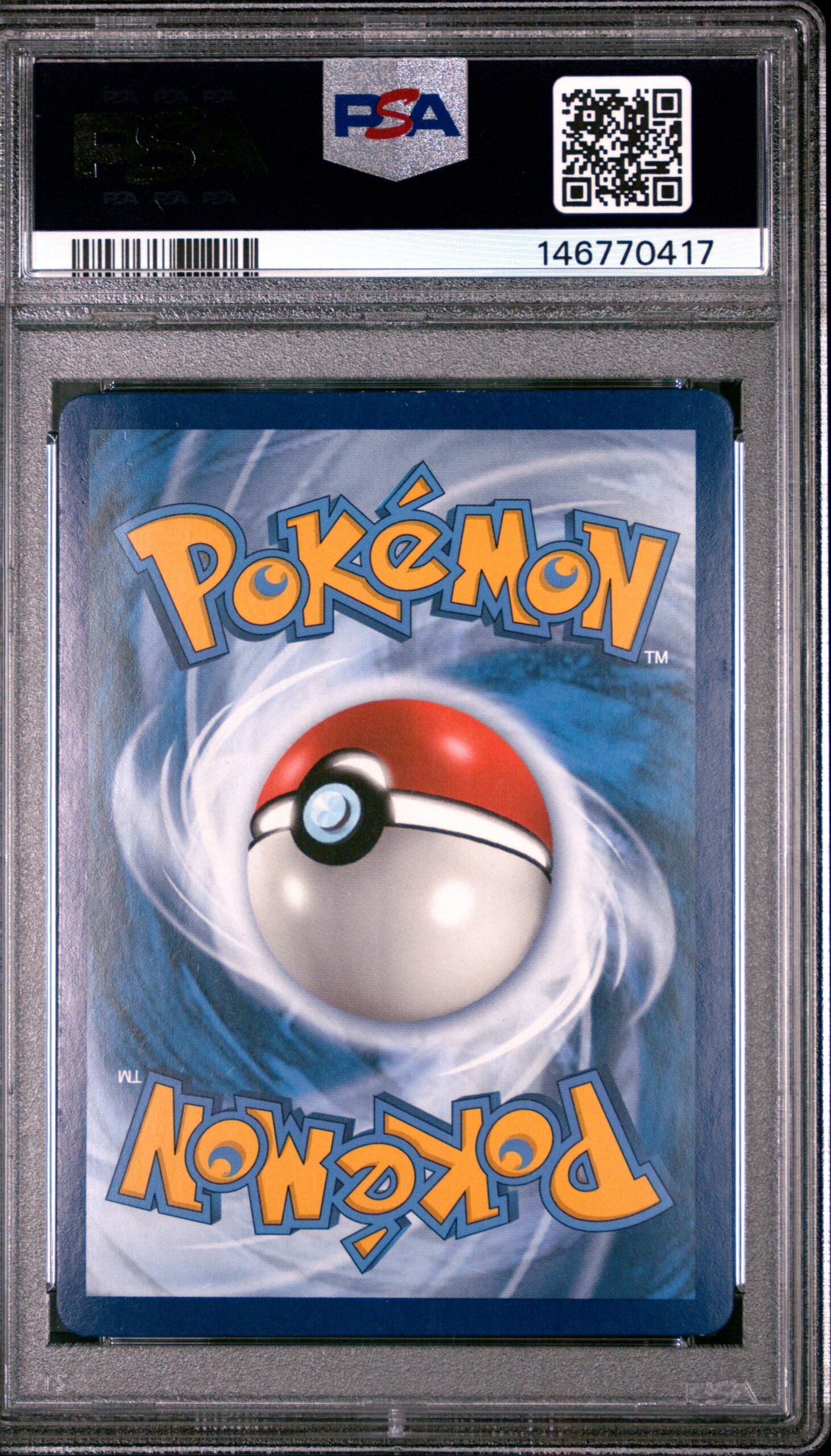 Back view of Pokemon 2021 Umbreon VMAX 215/203 Alt Art Secret Rare Evolving Skies PSA 8 graded card in PSA slab.