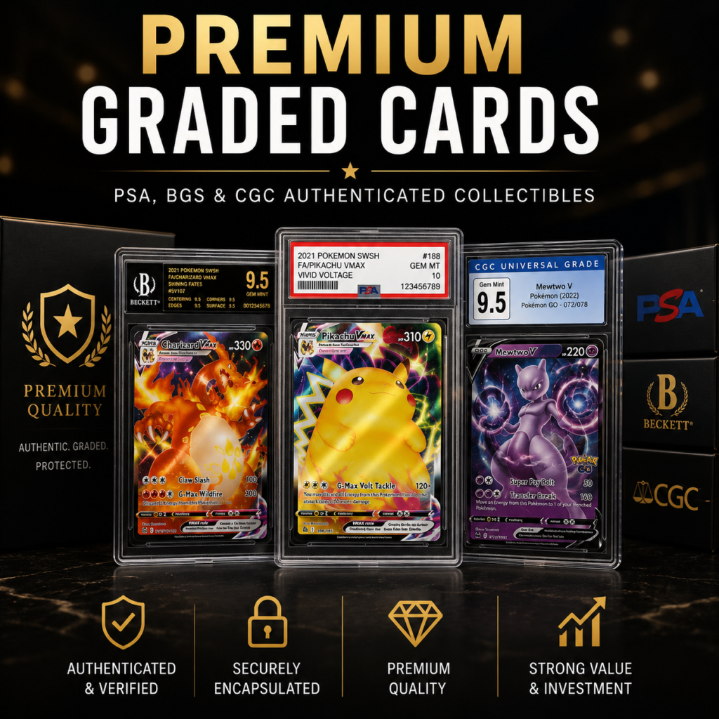Premium graded Pokémon cards authenticated by PSA, BGS, and CGC for collectors.