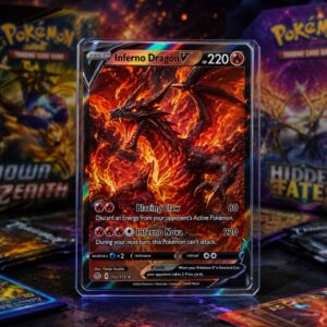 Rare Inferno Dragon single trading card with fiery dragon artwork in premium protective case.