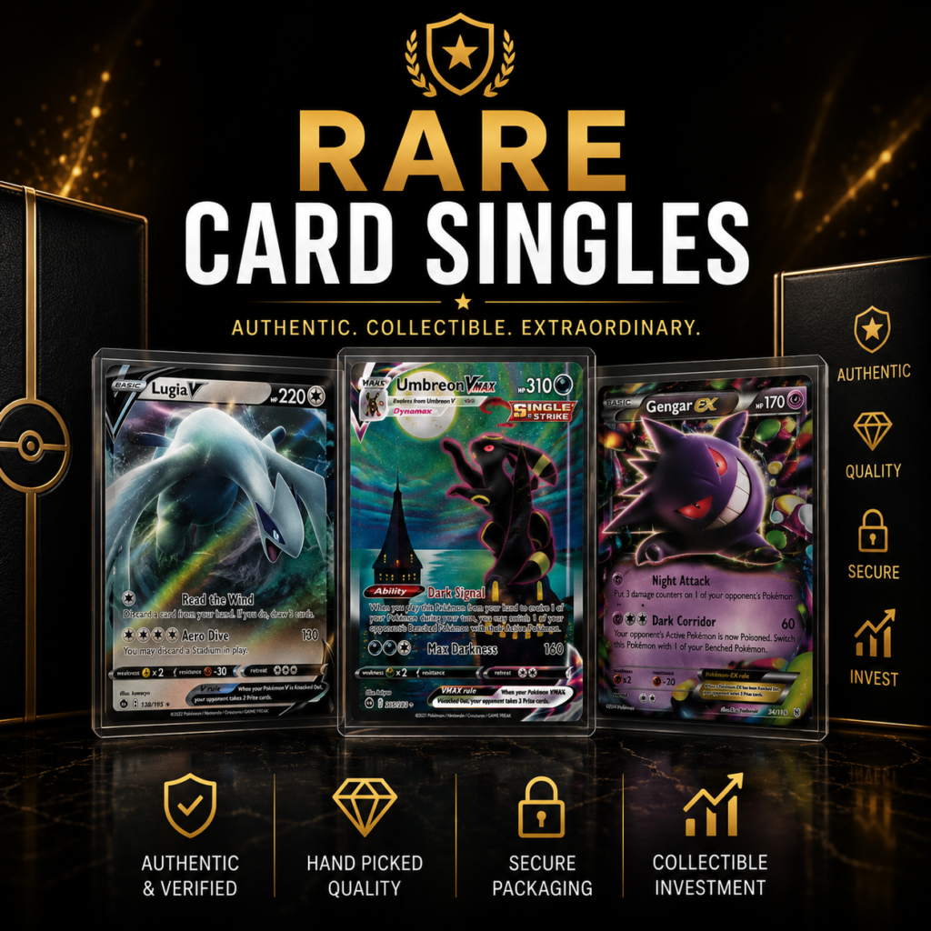 Rare Pokémon card singles collection featuring premium collectible trading cards.
