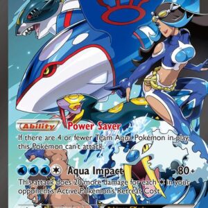 Close-up photo of a raw single Team Aqua's Kyogre EX card (6/34) from Double Crisis, showing card condition, text box, and holographic borders.