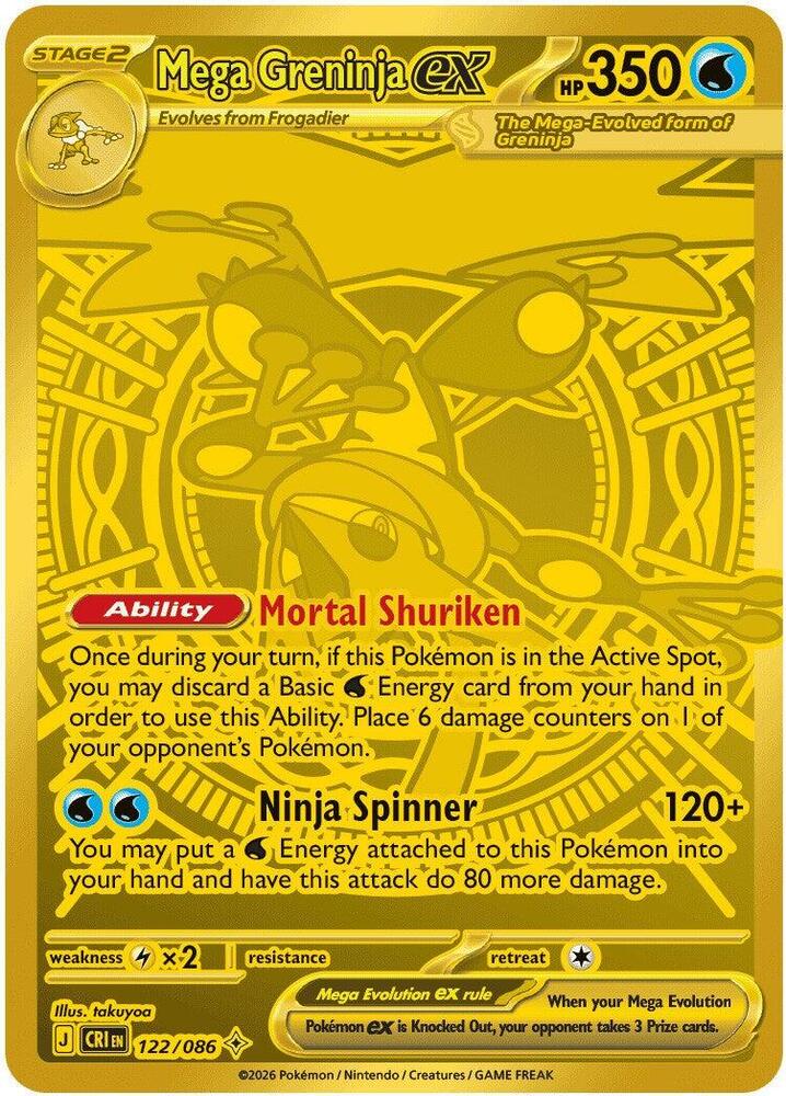 Pokémon TCG Chaos Rising Mega Greninja ex Mega Hyper Rare gold card 122/086.