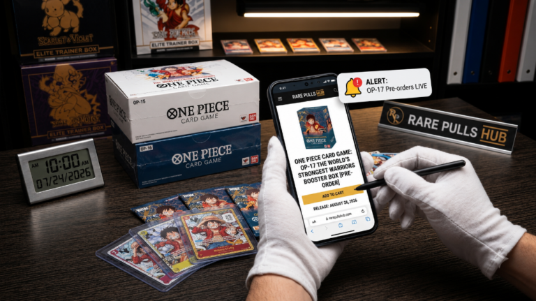 A step-by-step collector guide explaining how to pre order OP17 booster boxes and secure One Piece TCG 4th Anniversary releases