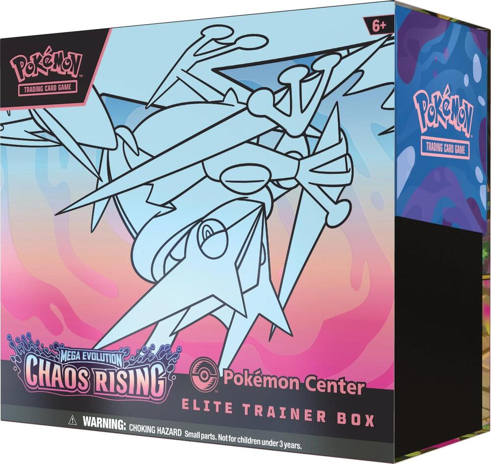 Factory sealed Pokémon TCG Mega Evolution Chaos Rising Pokémon Center Elite Trainer Box featuring Mega Greninja design