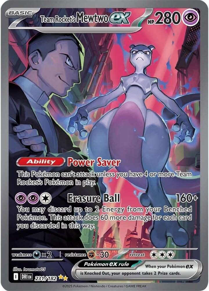 Textured holofoil Pokémon TCG Team Rocket's Mewtwo ex Special Illustration Rare card from Destined Rivals featuring Giovanni