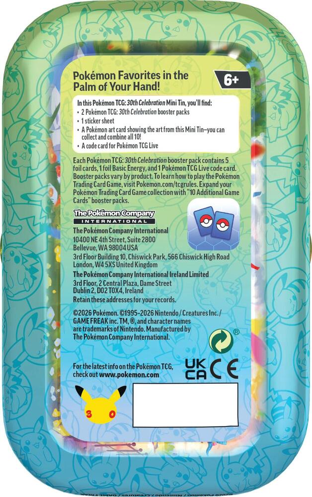 30th celebration lapras mini tin packaging back view