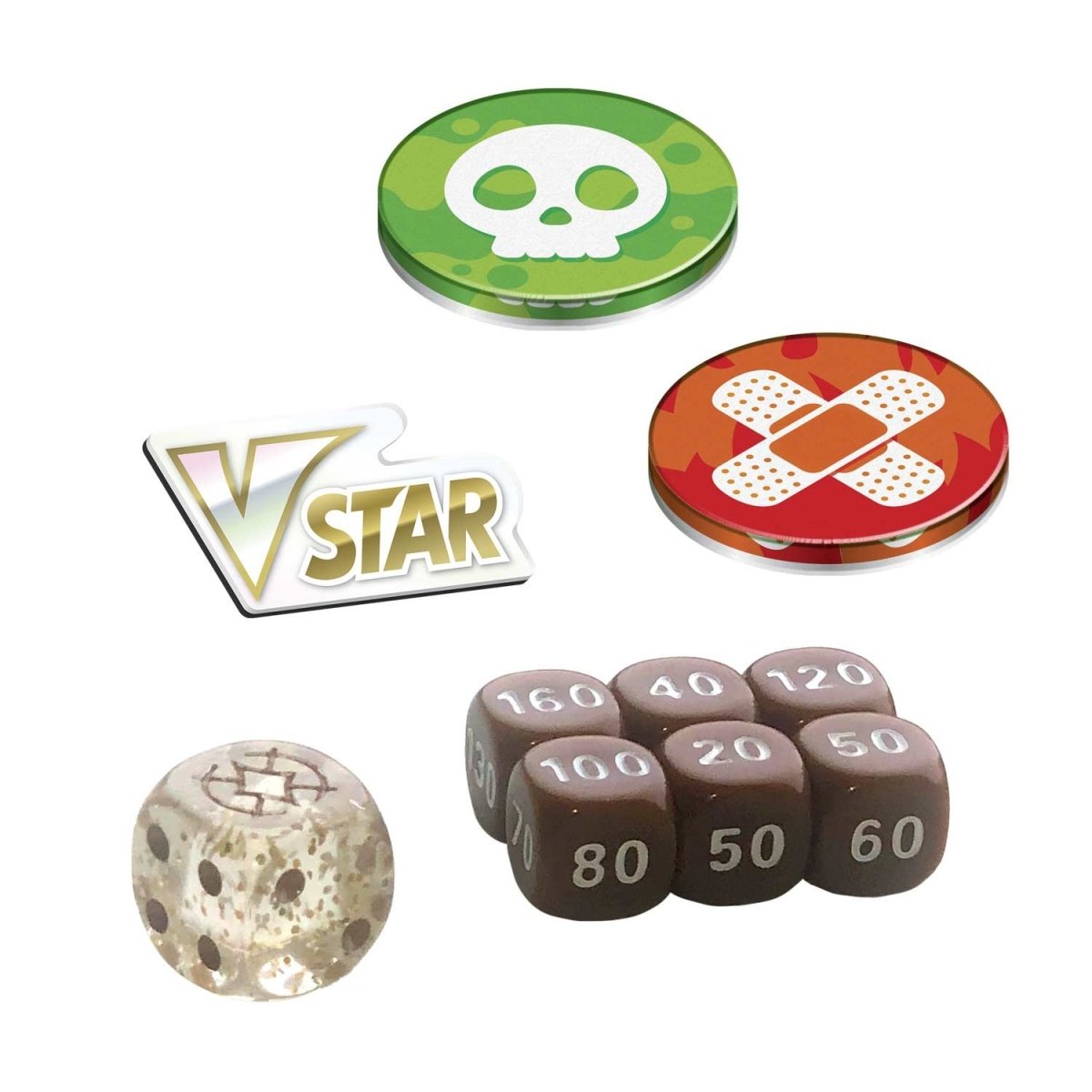 Damage counter dice and acrylic VSTAR markers from Brilliant Stars Pokemon Center ETB