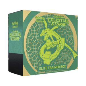 Celestial Storm Elite Trainer Box sealed packaging featuring Rayquaza