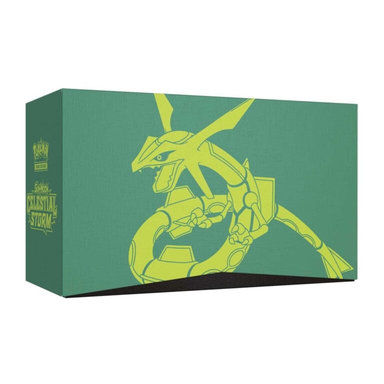 Celestial Storm Elite Trainer Box outer sleeve featuring Rayquaza graphic