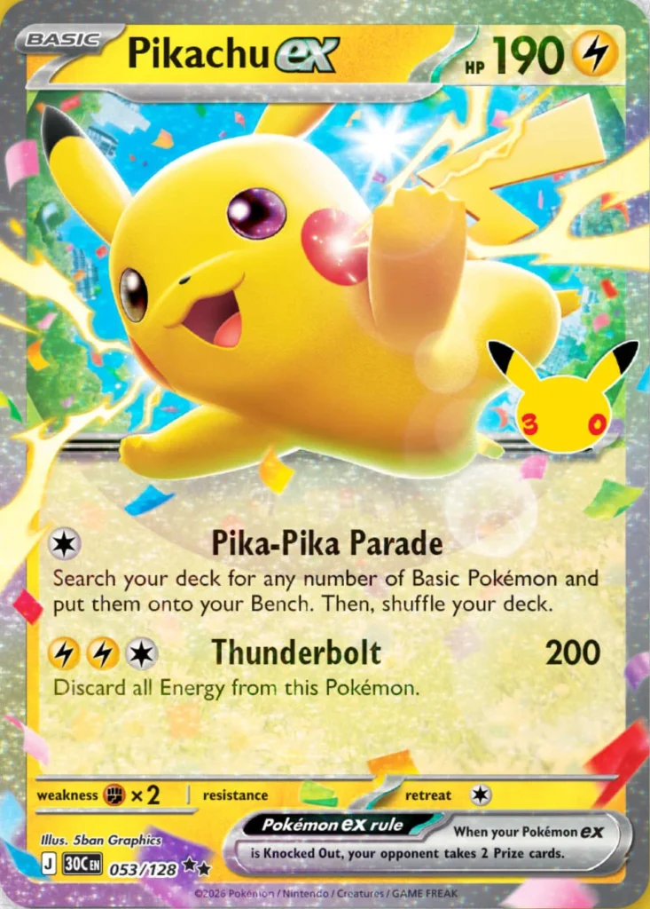 daytime pikachu ex promo card 30th celebration tcg
