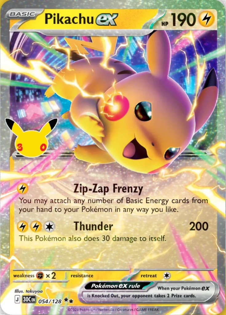 nighttime pikachu ex promo card 30th celebration tcg