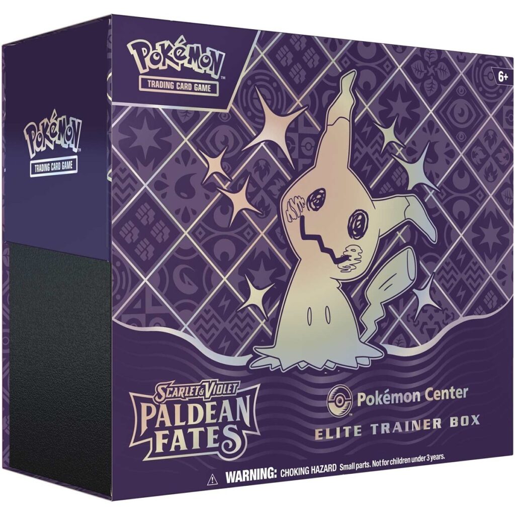 Sealed Pokémon TCG Paldean Fates Pokémon Center Elite Trainer Box featuring Shiny Mimikyu